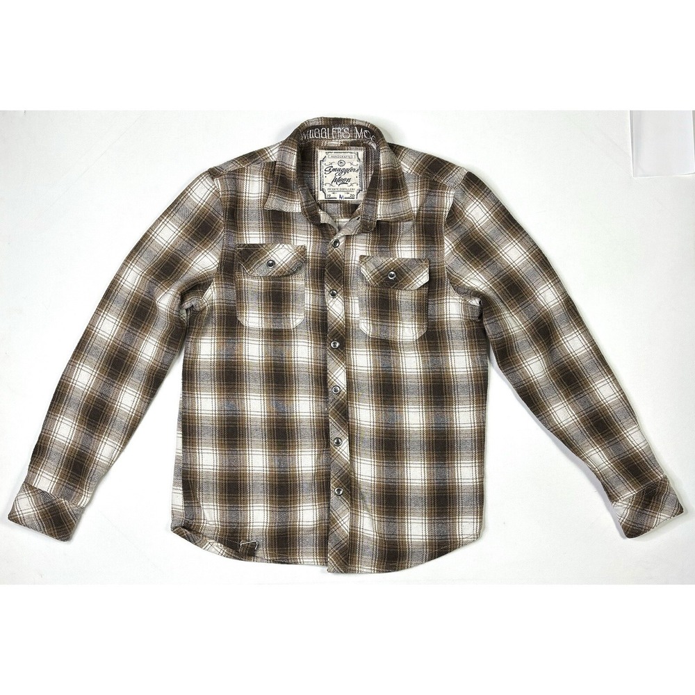 Smugglers Moon Shirt Men's Large Flannel Brown Plaid Long Sleeve